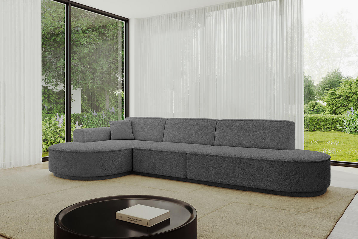 ECKSOFA Ottomane Links MARI-L2-v3 - 328x171x83 cm Grau Bouclé - Schwarz/Grau, Holzwerkstoff/Kunststoff (328/171cm) - ALTDECOR