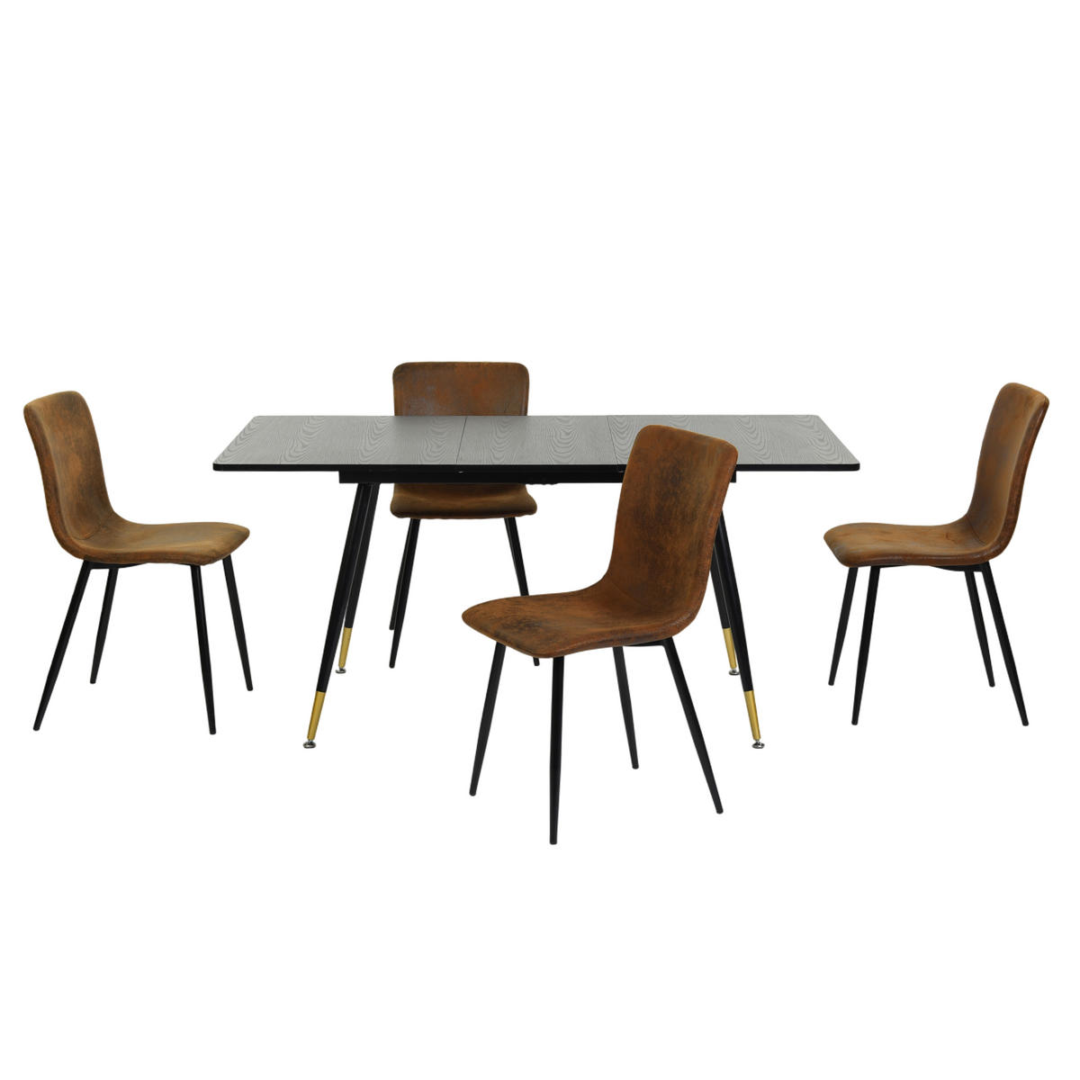 ESSTISCH SET mit ausziehbarem Tisch und 4 bequemen Stühlen - Schwarz/Braun, Holzwerkstoff/Metall (80/75/160cm) - Urban Meuble