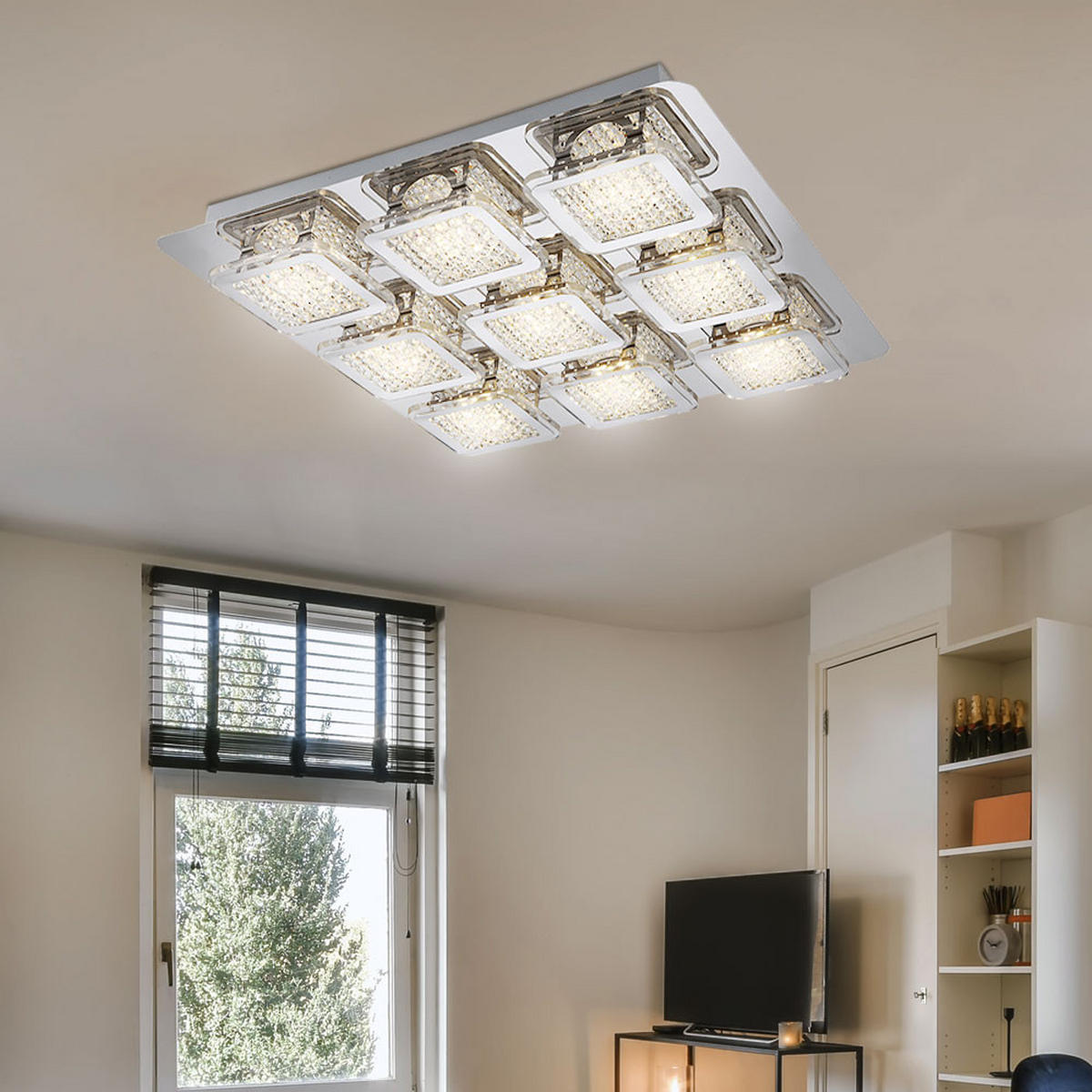 LED DECKENLEUCHTE Schelli Silber Kristalloptik - Silberfarben, Metall (40/40/6.5cm) - Globo Lighting