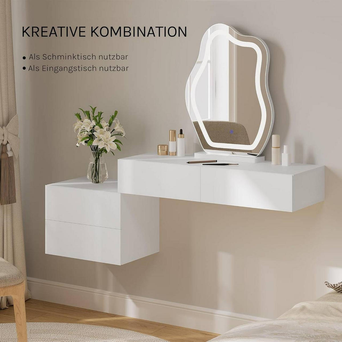 NACHTTISCH 2er Set hängend, mit Schublade, 40x30x14 cm, Weiß - Weiß, Holzwerkstoff (40/14/30cm) - Woltu