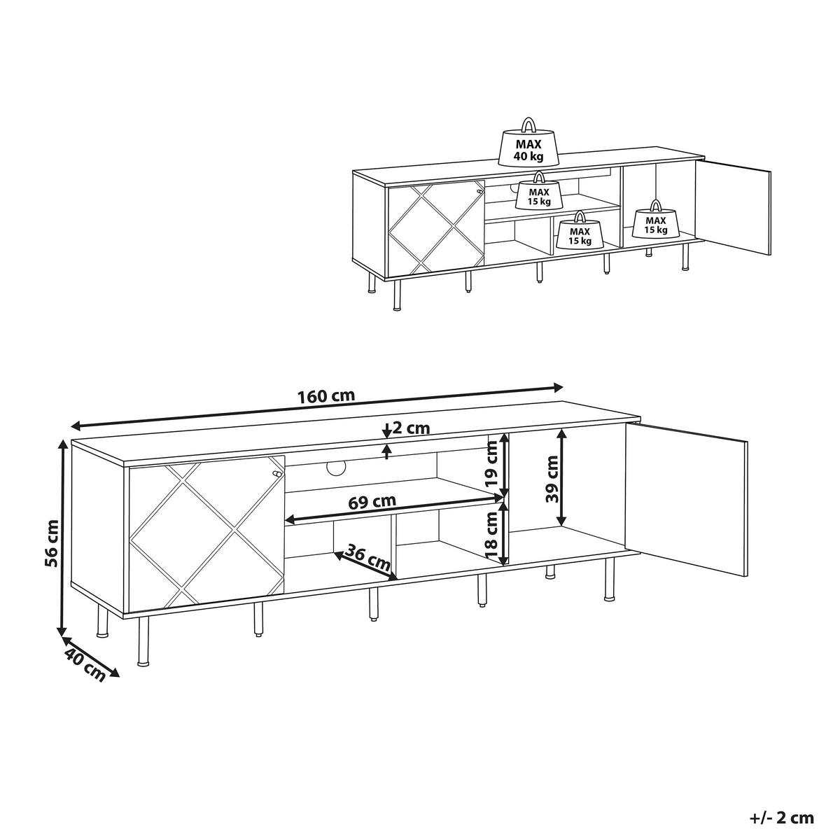 TV-MÖBEL Hellbraun, Weiß PALMER 40/160/56 cm - Hellbraun, Holzwerkstoff (160/56/40cm) - Beliani