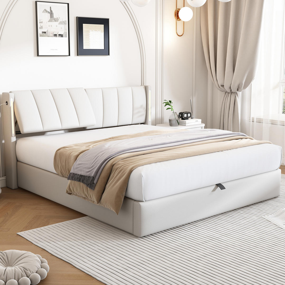 POLSTERBETT 140/200 cm weiß aus PU mit LED-Beleuchtung - Weiß, Kunststoff (140/200cm) - OKMYHOME
