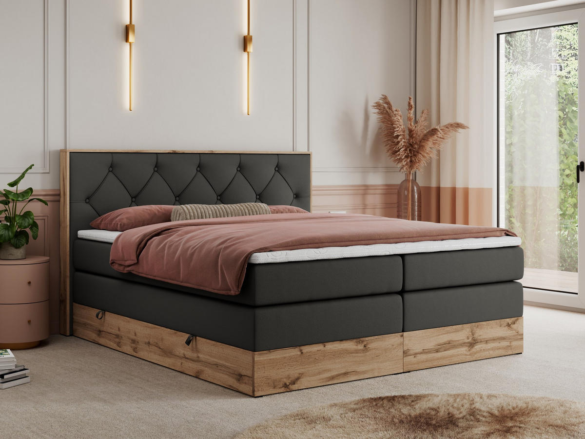 BOXSPRINGBETT VENETO KING 180/200 Dunkelgrau Kunstleder - H4 - Dunkelgrau, Holz/Textil (180/200cm) - MKS