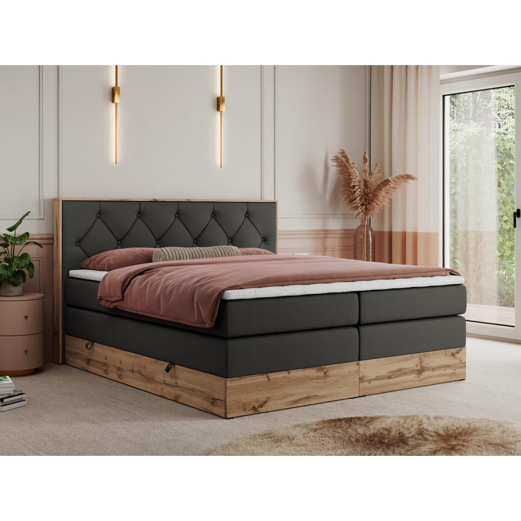 Thumbnail - MKS Boxspringbett, Dunkelgrau, Textil, 2-Sitzer, H4, Rechteckig, 200x200 cm, Schlafzimmer, Betten, Boxspringbetten