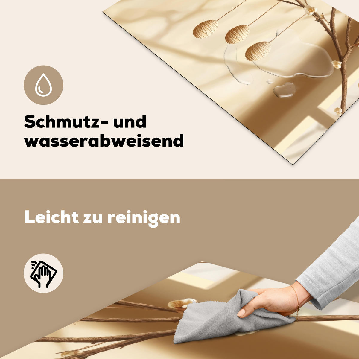 HERDABDECKPLATTE Beige - Osterkuchen - Eier Induktionsmatte 83x51 cm - Beige, Kunststoff (83/51.5/0.2cm) - MuchoWow