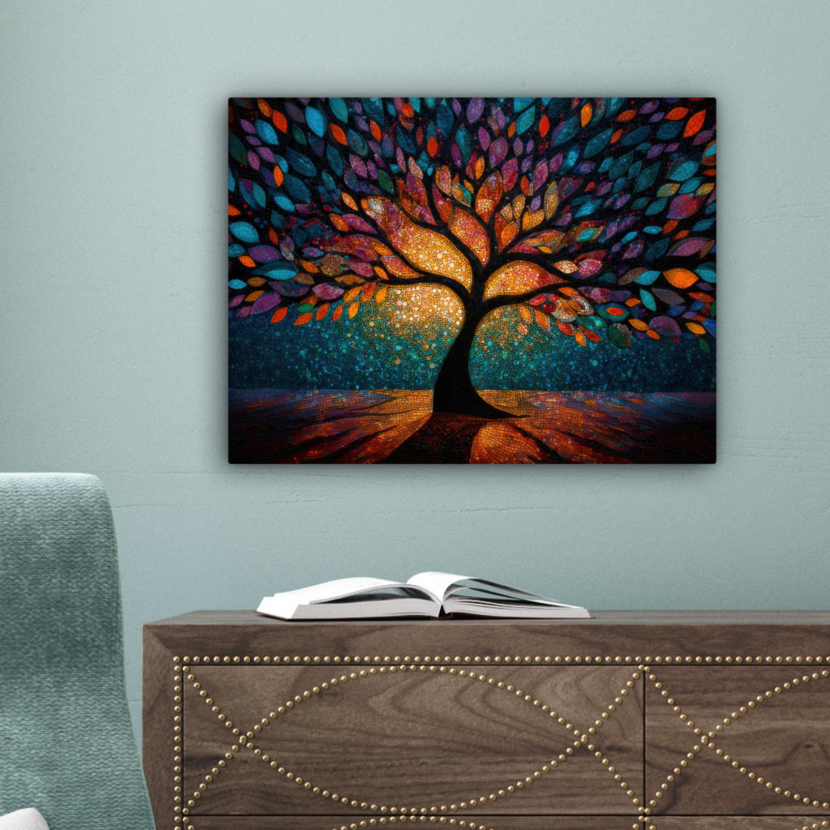 LEINWANDBILD Mosaik - Bunt - Baum - Äste Wandbild 40x30 cm - Multicolor, Textil (40/30cm) - MuchoWow