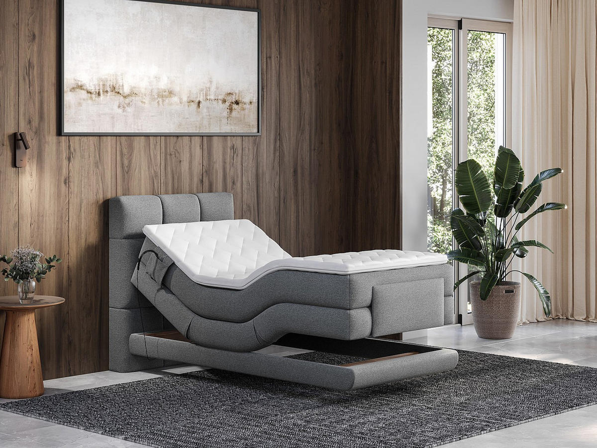 BOXSPRINGBETT - 1 Person - stoff - hellgrau Lodi - Hellgrau, Textil (100/200cm) - Vente-Unique