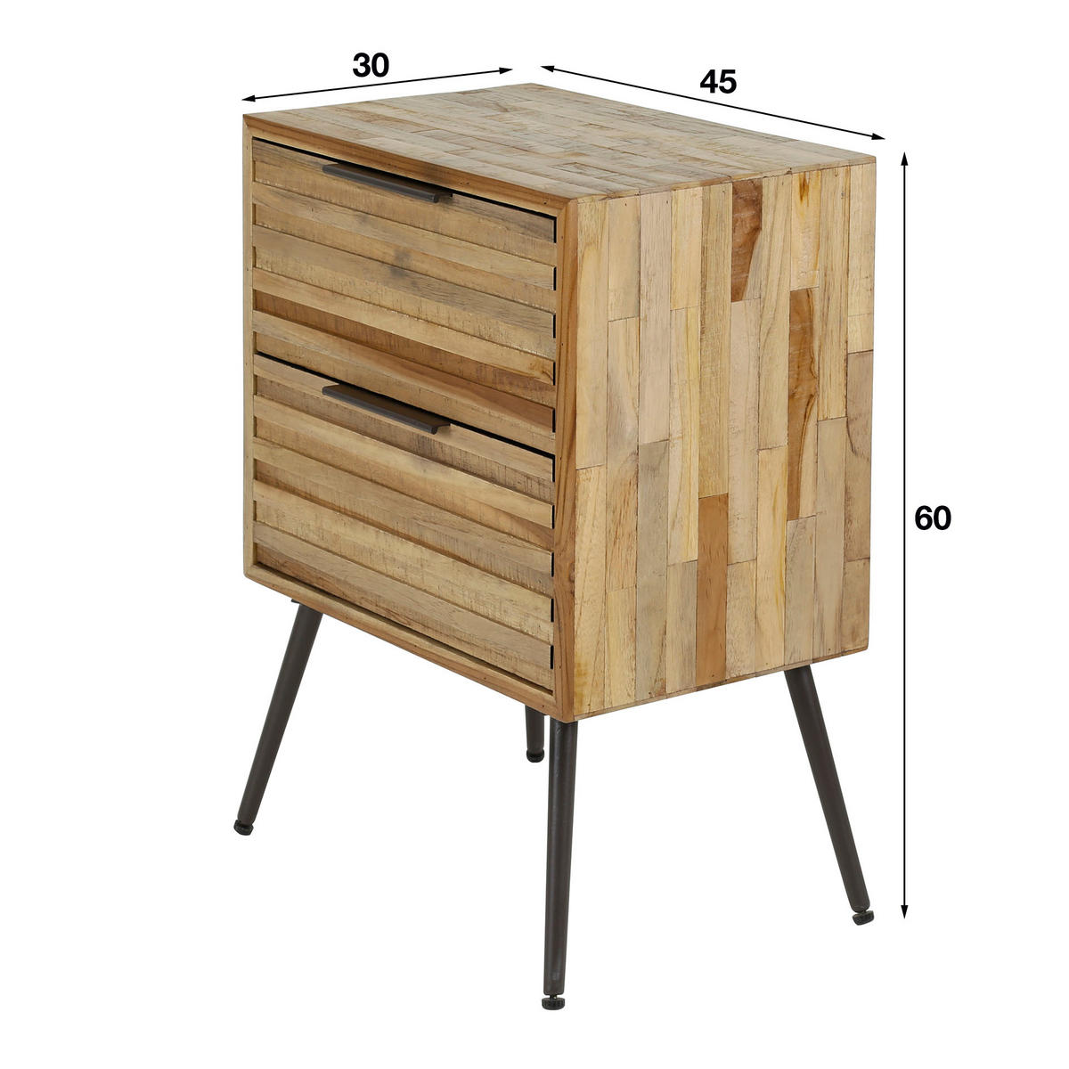 NACHTTISCH Teca Braun 30/45/60 cm - Braun, Holz (45/60/30cm) - Hoyz Collection