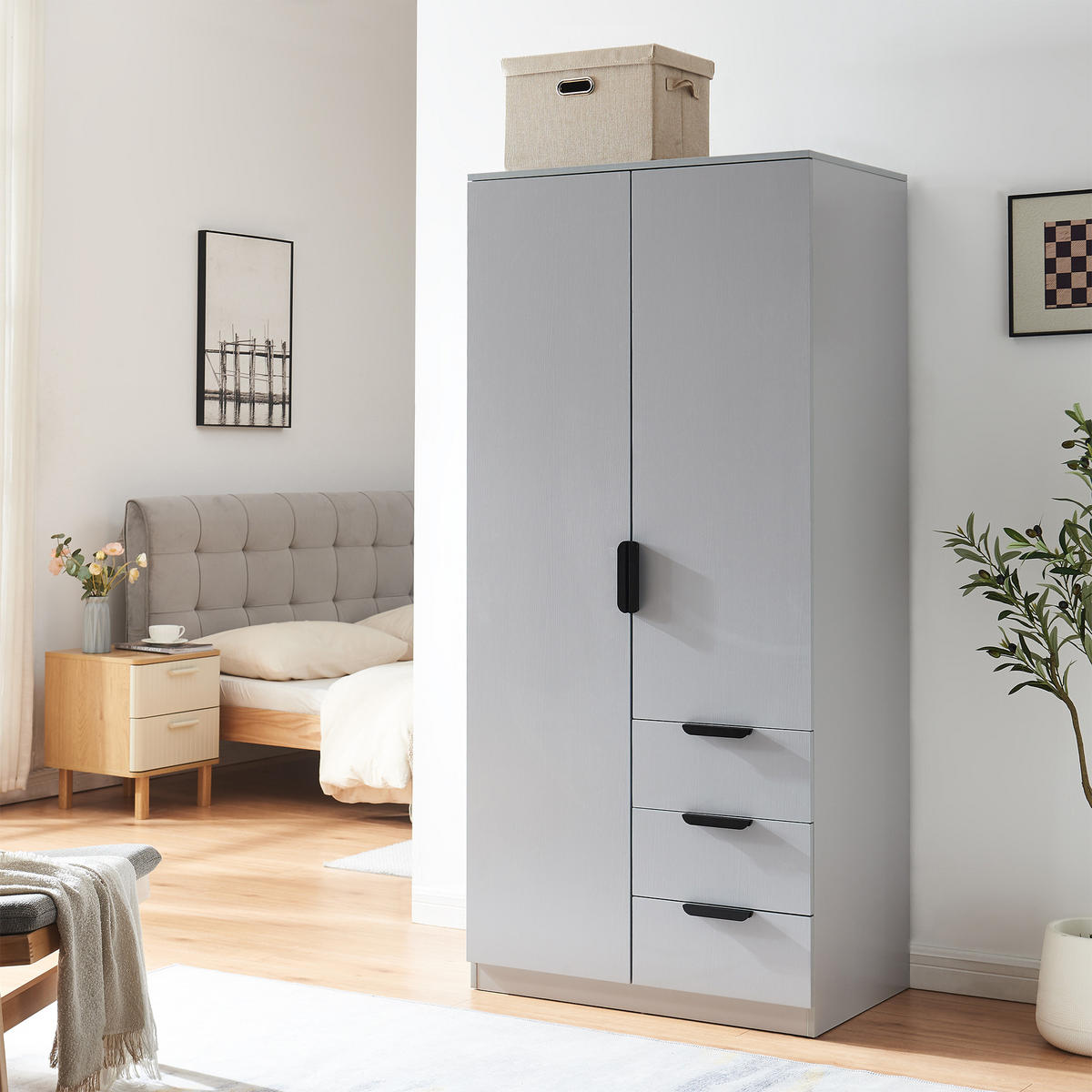 KLEIDERSCHRANK Eiselfing - Grau, Holzwerkstoff (80/176/52cm) - [en.casa]