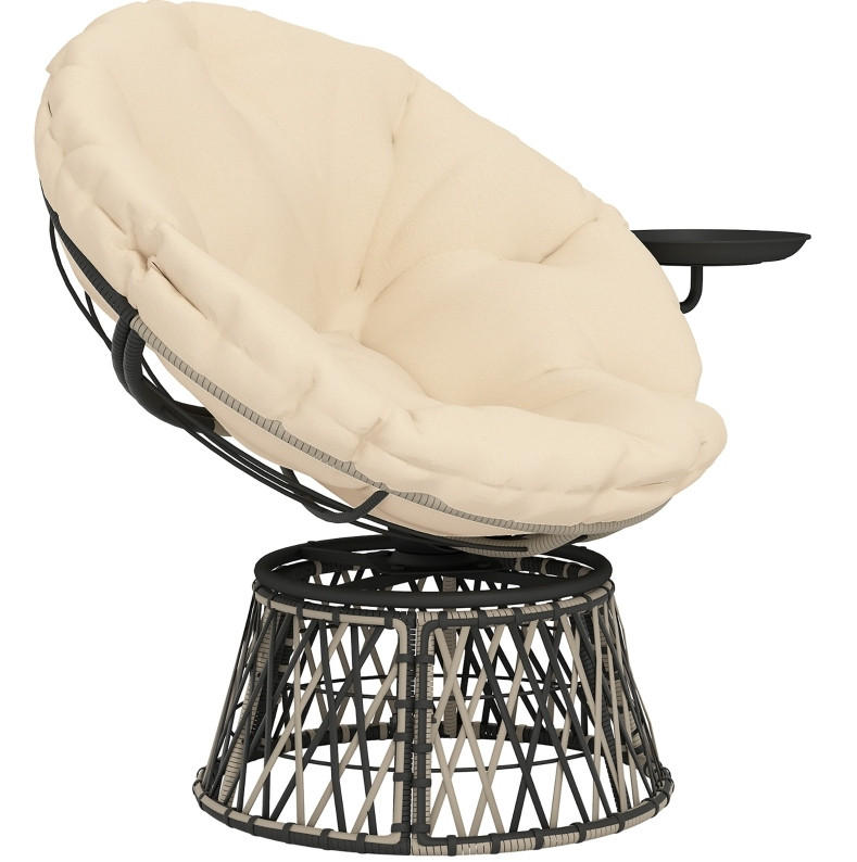 GARTENSTUHL aus Rattan 118x76x88 cm in Beige mit 360° Drehfunktion & Seitentablett - Beige, Metall (118/88/76cm) - Modfu