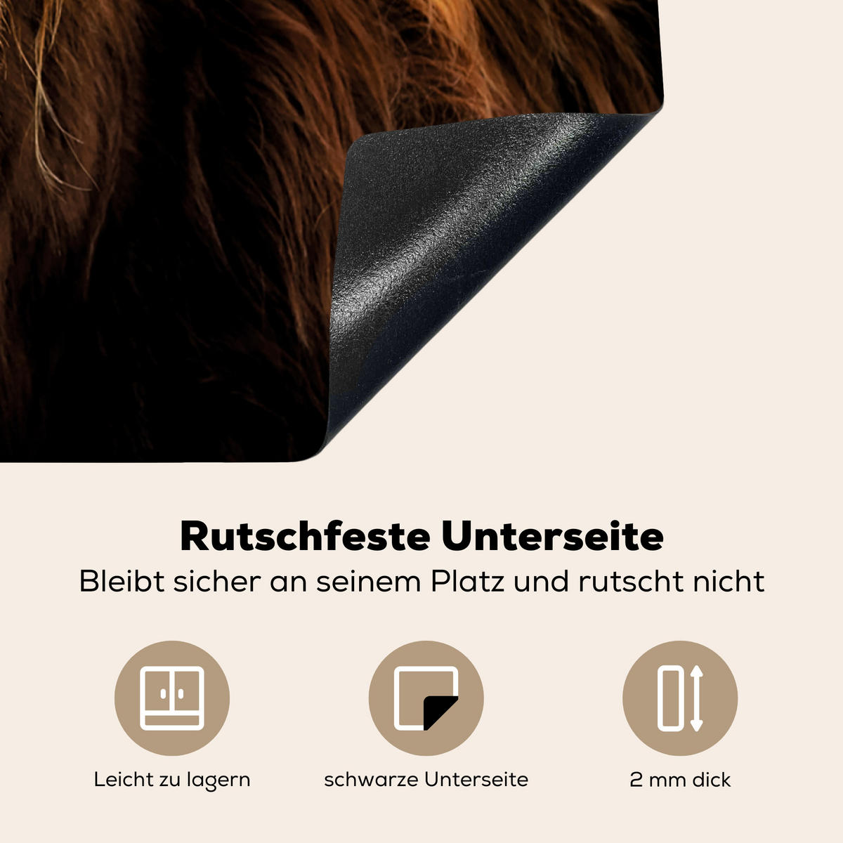 HERDABDECKPLATTE Schottischer Highlander - Hörner - Schwarz - Tiere - Natur - Wild - Kuh 77x59 cm - Cognac, Kunststoff (77/0.2/59cm) - MuchoWow