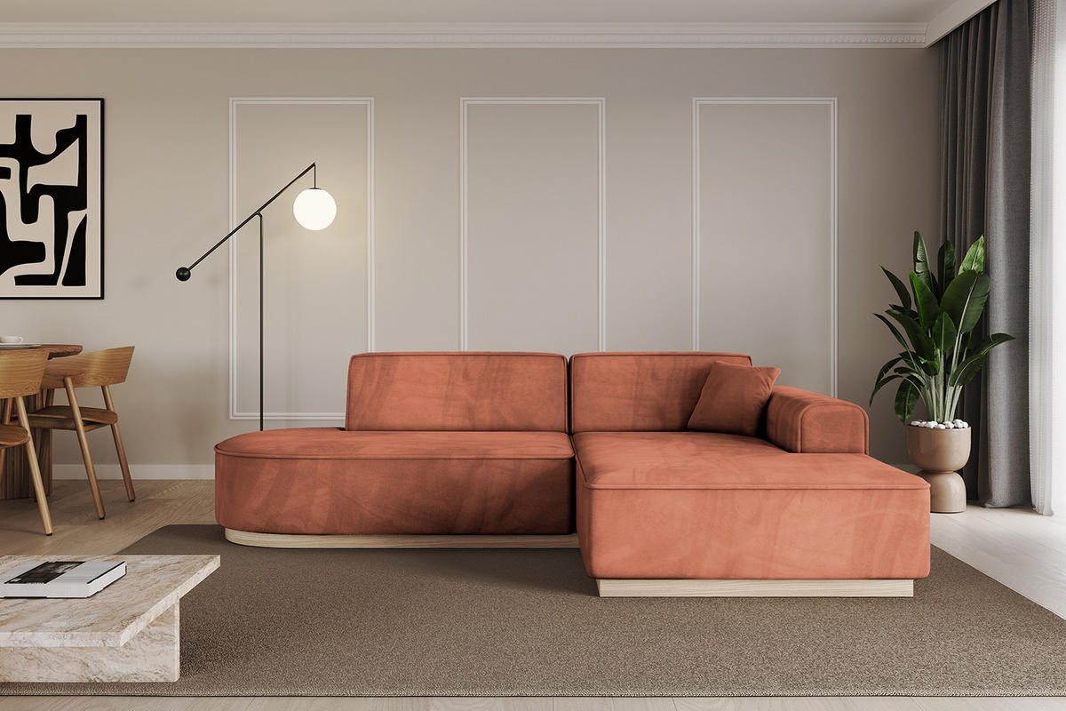 ECKSOFA Ottomane Rechts IREA-L1 - 232x165x80 cm Apricot - Koralle, Holzwerkstoff/Textil (232/165cm) - ALTDECOR