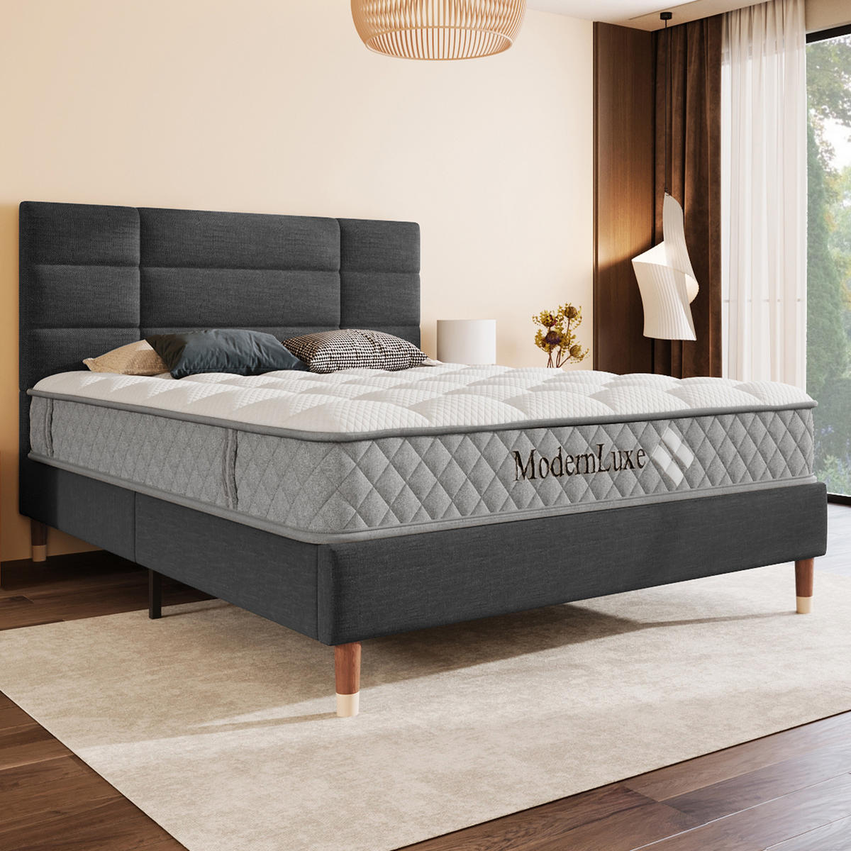 POLSTERBETT 140/200 cm DE-01122, in Grau, mit Lattenrost und Matratze - Grau, Holz (140/200cm) - ComfortXL