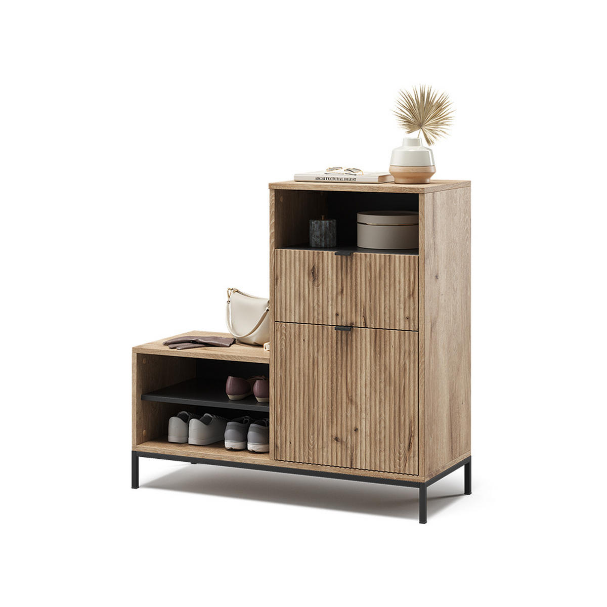 SCHUHSCHRANK Eliza Viking Oak 100 x 98.5 cm mit Tür und Schublade - Eichefarben, Holzwerkstoff (100/98.5/40cm) - Vicco