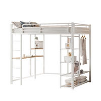 HOCHBETT aus Metall und MDF 90x200 cm Weiß mit Schreibtisch, Regalen und Kleiderstange - Weiß, Metall (90/200cm) - IVMEU
