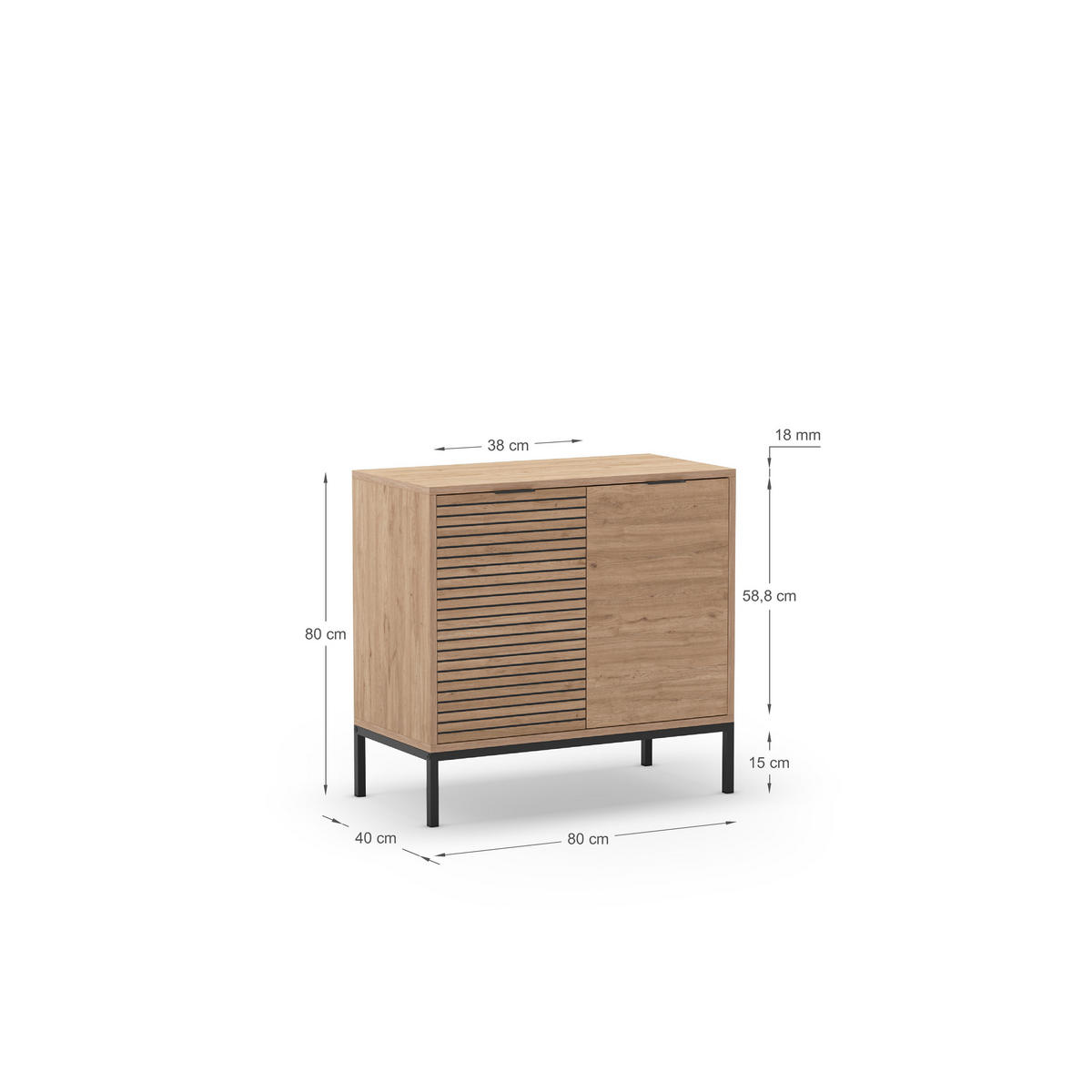 KLEINES Buffet mit 2 Türen und Metallfüßen Ariel - L80 cm - Braun, Holz (40/80/80cm) - Calicosy