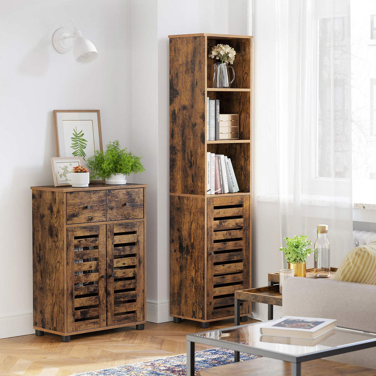 BADEZIMMERSCHRANK HOCHSCHRANK - Braun, Holzwerkstoff (30/167/40cm) - Hansiro