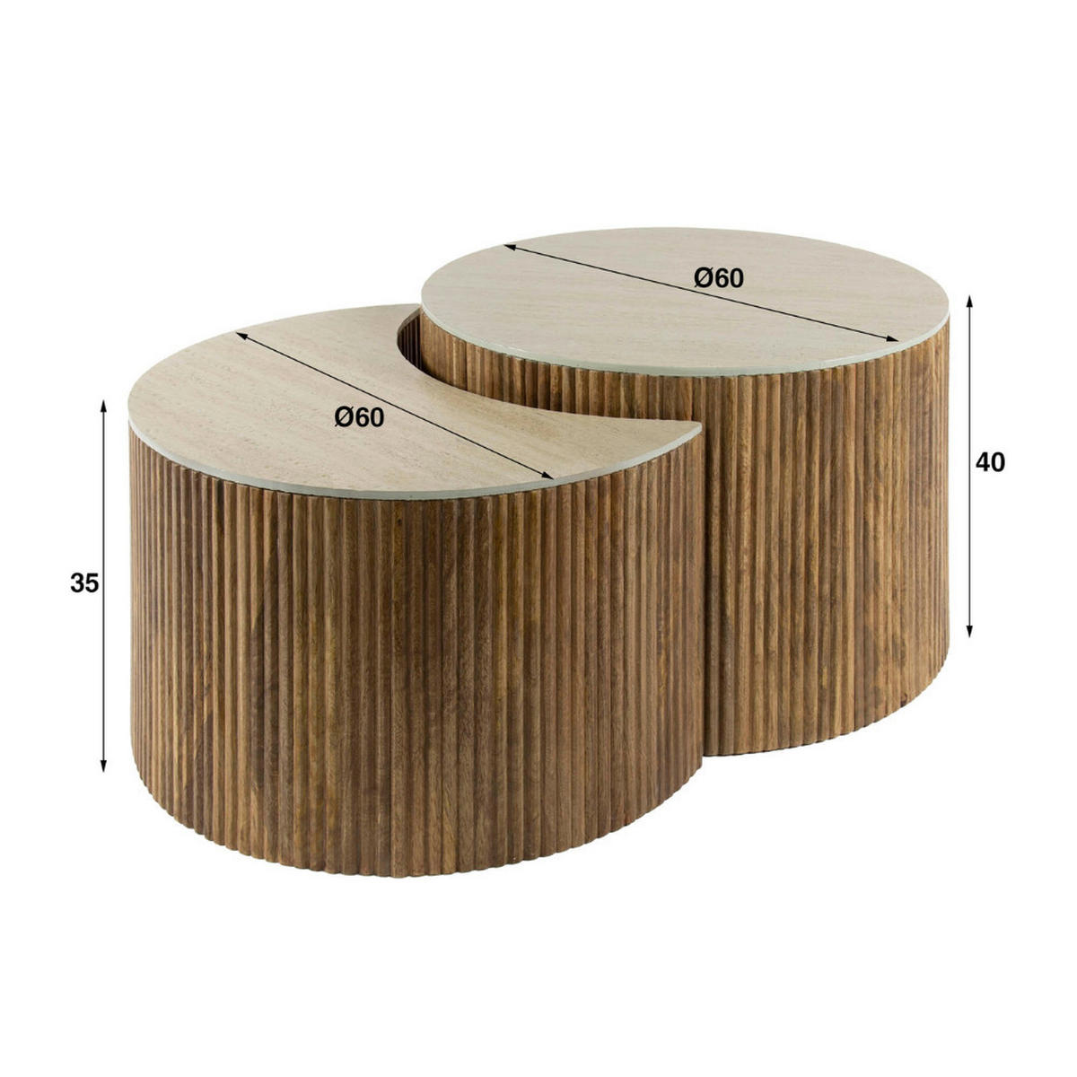 COUCHTISCH-SET ELARA 2-teilige Satztische mit Travertin-Keramik - Sandfarben, Keramik (60/60/40cm) - alesvelt