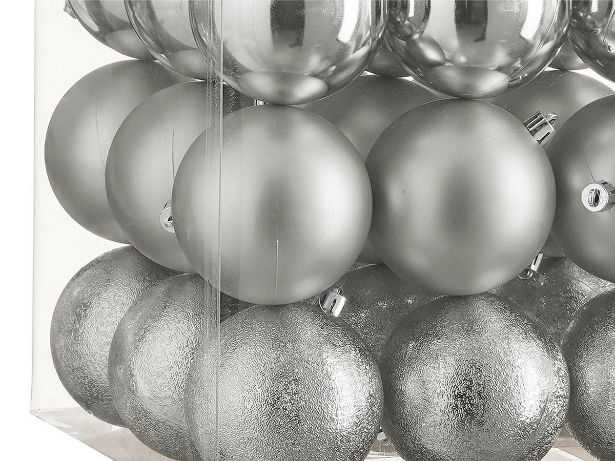WEIHNACHTSBAUMSCHMUCK-SET 27-teilig Christbaumkugeln Silber Mix, Ø 8 cm, Kunststoff - Silberfarben, Kunststoff (40/40/40cm) - LAALU