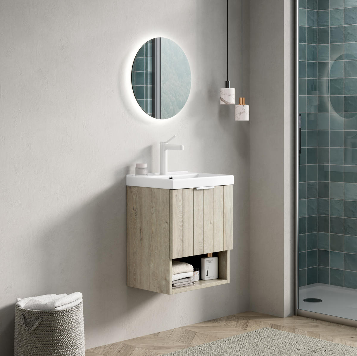 WASCHTISCHKOMBI 42 cm mit Soft-Close in Off-White - Creme, Keramik (42/53/32cm) - BEAOK