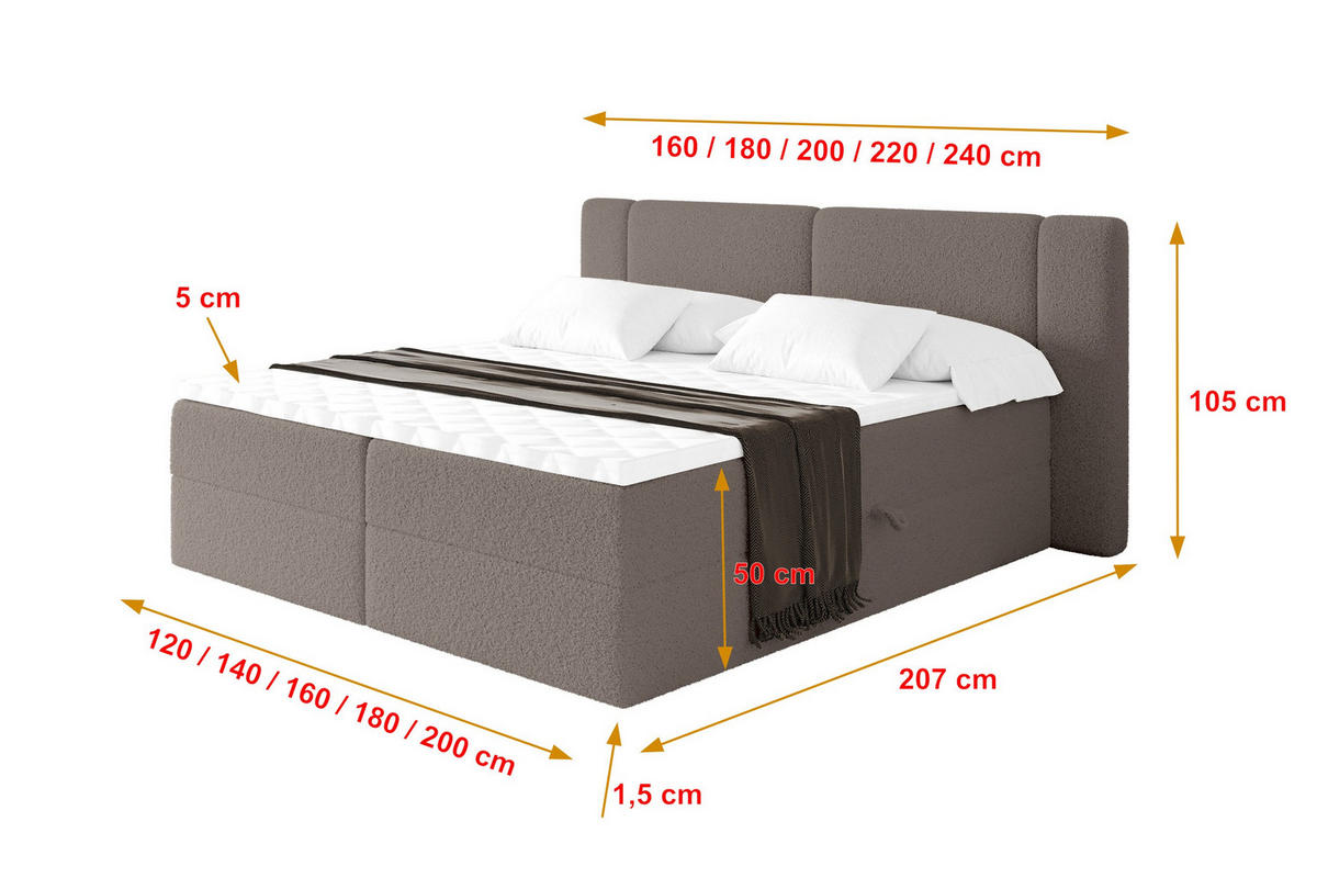 BOXBETT mit Matratze H4 - EVON - 140x200 cm Braun - Braun, Holzwerkstoff (140/200cm) - ALTDECOR