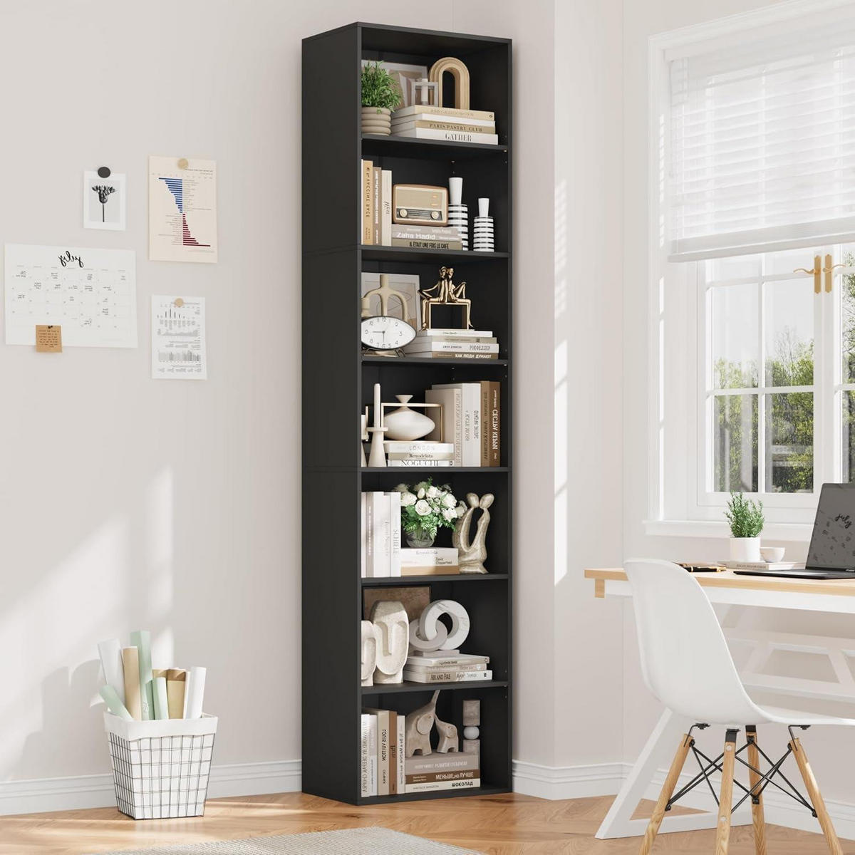 BÜCHERREGAL 220 cm Schwarz 7 Fächer - Schwarz, Holzwerkstoff (48/220/30cm)