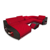 WOHNLANDSCHAFT Stoff Sofa Swing U Form Rot Schwarz Mikrofaserstoff - Rot, Kunststoff (404/90/220cm)