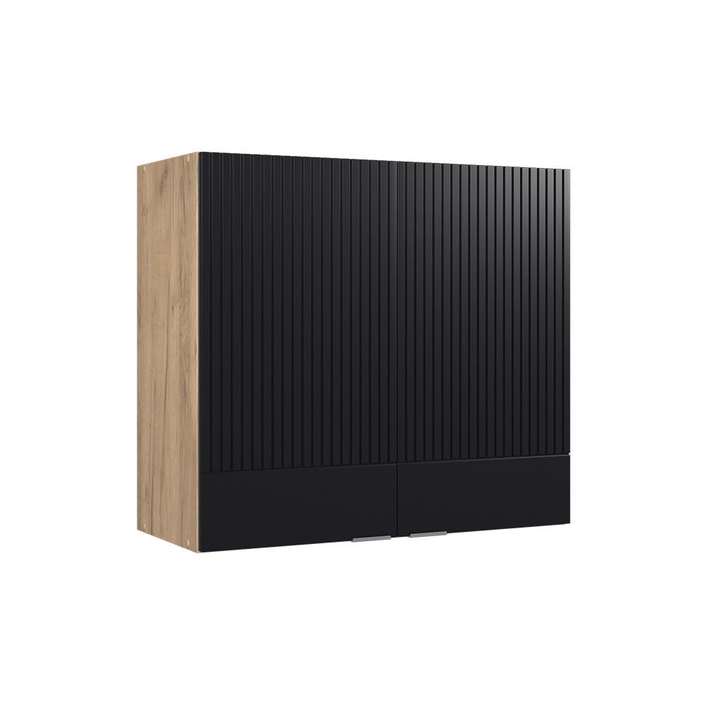 KÜCHENSCHRANK Glas Fame-Line, Schwarz gestreift, 80 cm - Eiche Wotan/Schwarz, Holzwerkstoff (80/72/34.1cm) - Vicco