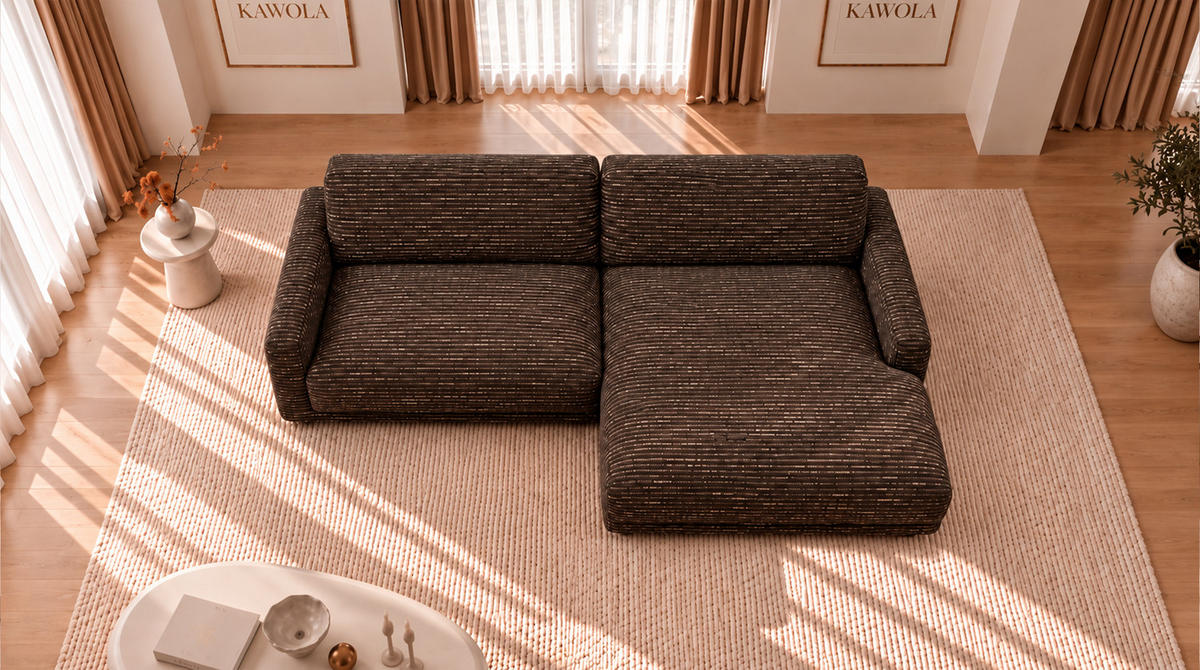 ECKSOFA MARLIN Braun Flachgewebe - Dunkelbraun/Schwarz, Kunststoff/Textil (262/168cm) - KAWOLA