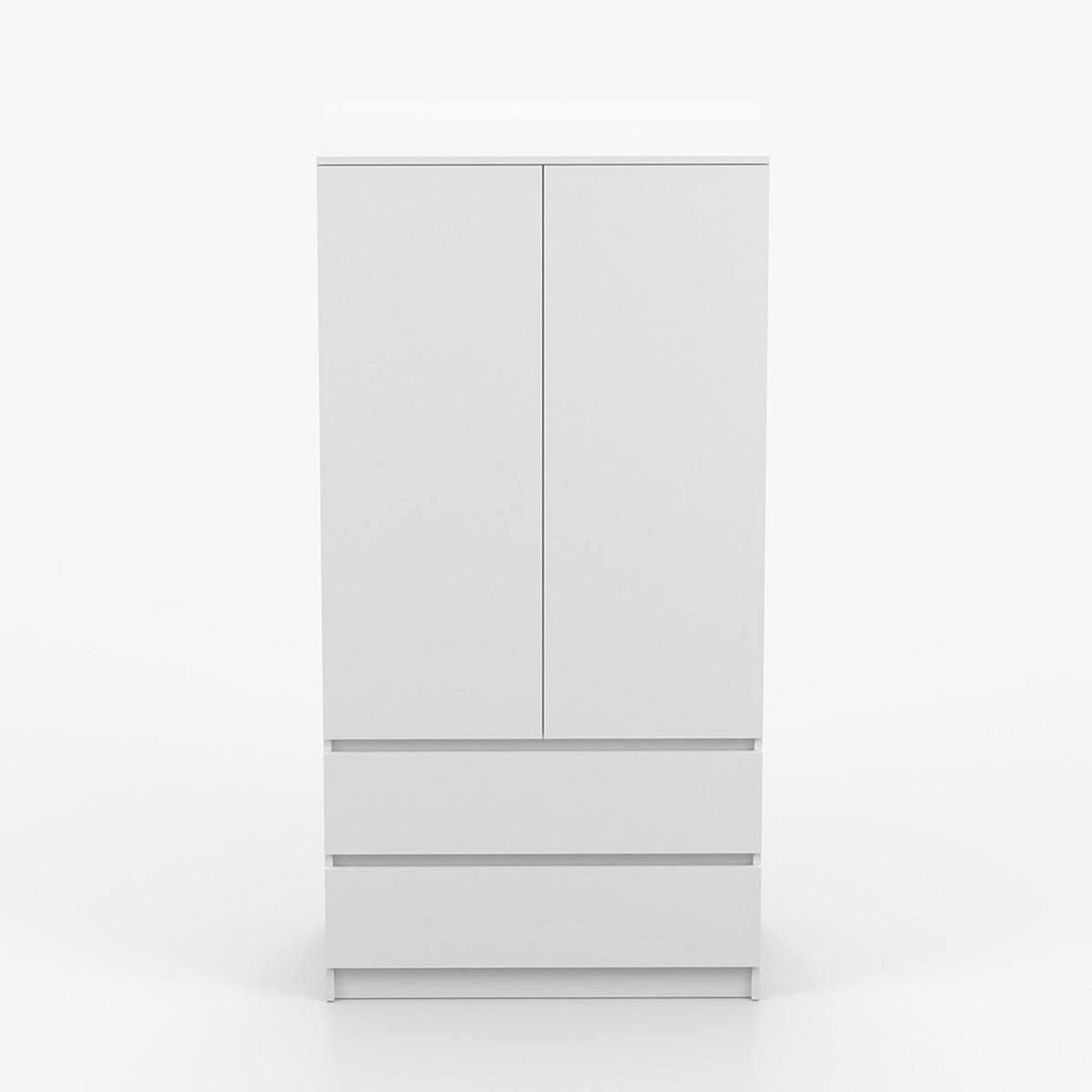 DREHTÜRENSCHRANK SOLO 2D2S, Schlafzimmer, Kleiderschrank Schrank 90 cm Weiß/Weiß, 2-türig, zwei Schubladen, grifflos - Weiß, Holzwerkstoff (90/180/50cm) - imoebel24