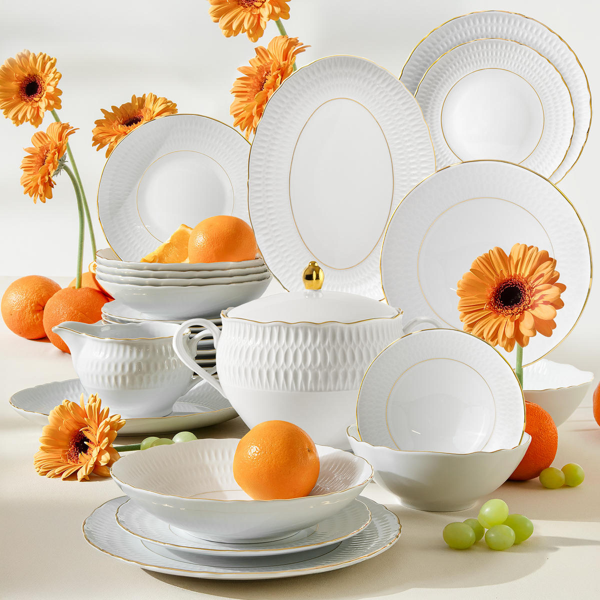 TAFELSERVICE 6 Personen CMIELOW SOFIA 25-tlg aus Porzellan - Weiß, Keramik (26/2/26cm) - KONSIMO®