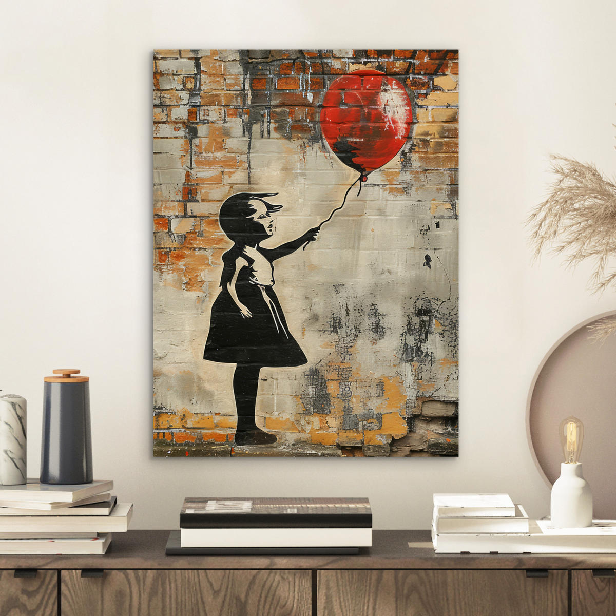 KOVOVÝ OBRAZ Graffiti - Banksy - Dievča - Street art 30x40 cm - piesková, kov (30/40cm) - MuchoWow
