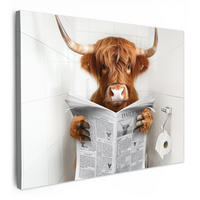 LEINWANDBILD Schottischer Highlander - Tier - Zeitung - Toilette 70x50 cm - Kastanienfarben, Textil (70/50cm) - MuchoWow