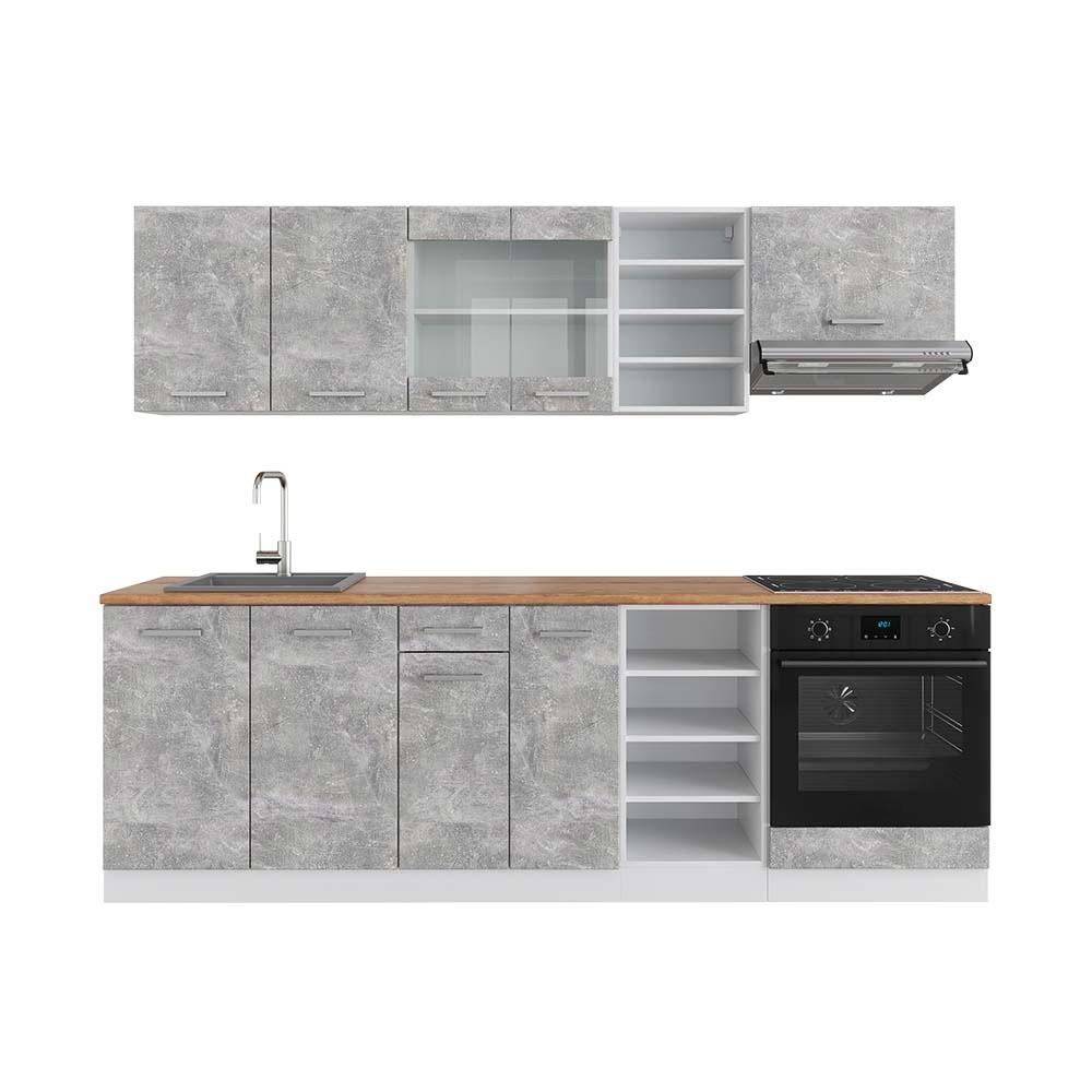 KÜCHENZEILE R-Line Beton/Weiß 240 cm , AP Eiche - Weiß/Grau, Holzwerkstoff (240/206.8/60cm) - Vicco
