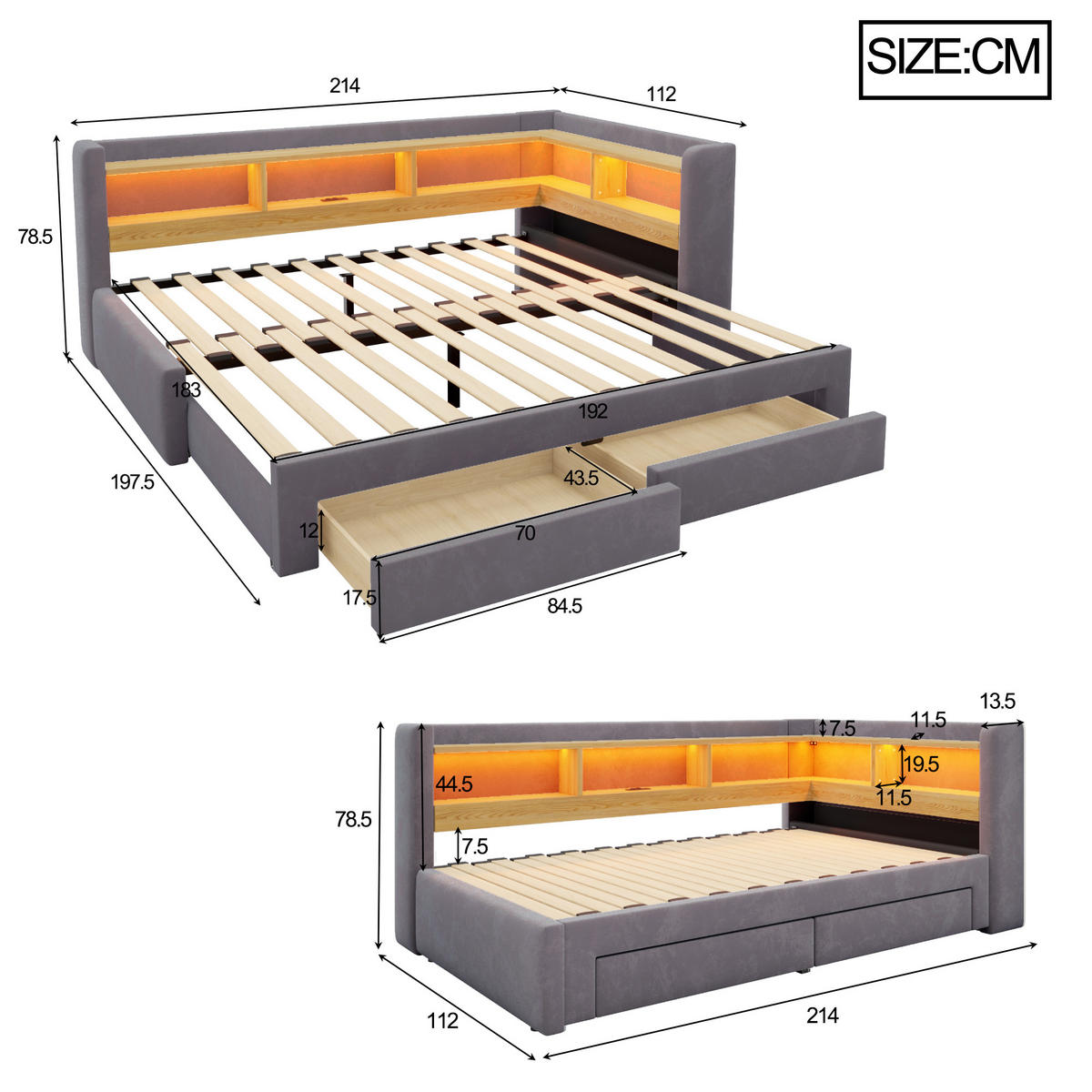 AUSZIEHBETT 90/180/200 cm, DE-41720, in Dunkelgrau - Dunkelgrau, Metall (90/200cm) - ComfortXL