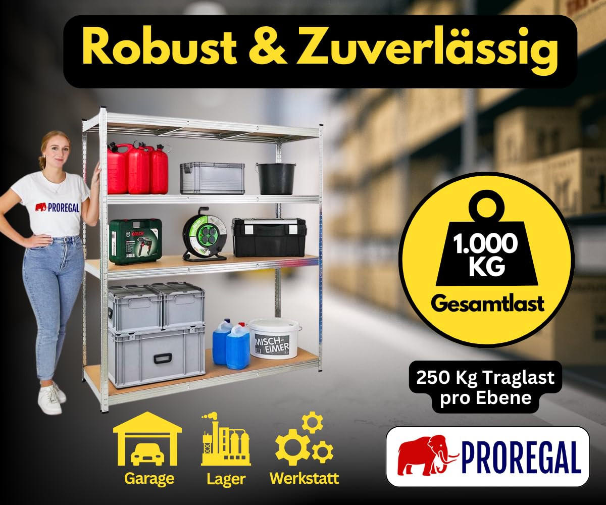 SCHWERLASTREGAL Taurus XL 180x160x60 cm Fachlast 250 kg Verzinkt - Silberfarben, Metall (160/180/60cm) - PROREGAL