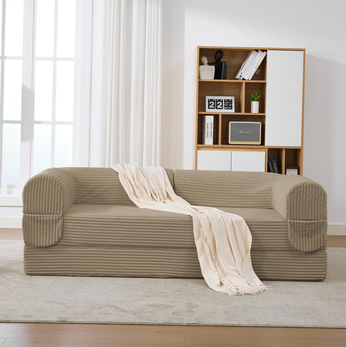 SCHLAFSOFA 2-Sitzer aus Rippcord Beige - Braun, Kunststoff (78/65/190cm) - Meubliv