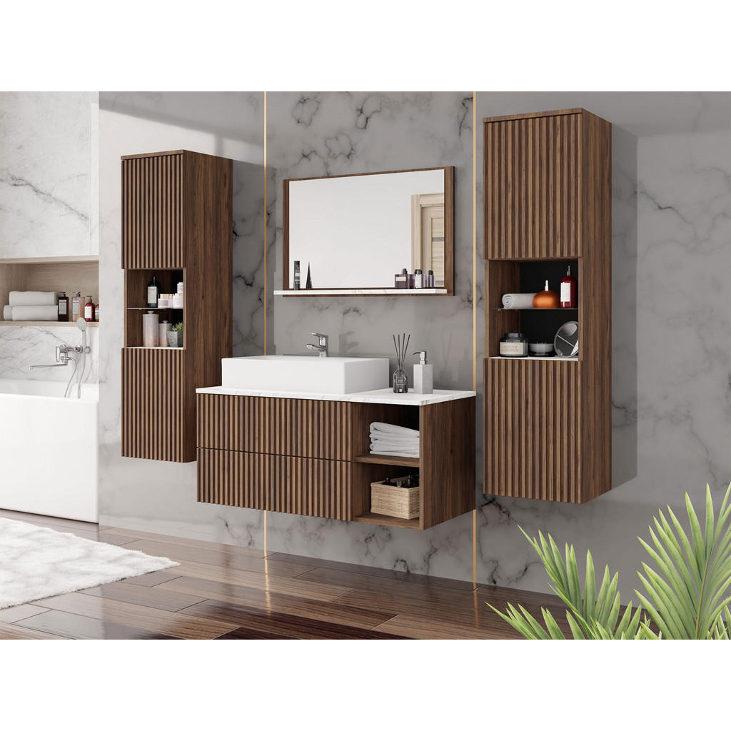 Thumbnail - Mirjan24 Badmöbel-Set, Braun, Holzwerkstoff, 2 Schubladen, Rechteckig, 100x57x45 cm, Badezimmer, Badmöbelsets & Badmöbel...