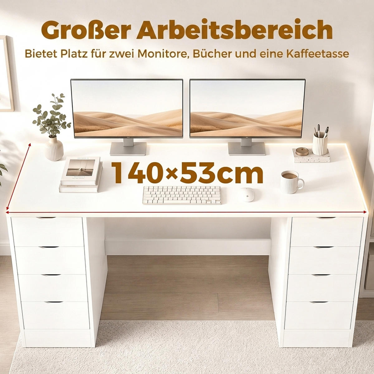 SCHREIBTISCH Spanplatte MDF Weiß - Weiß, Holzwerkstoff (140/53/75cm) - HOMCOM