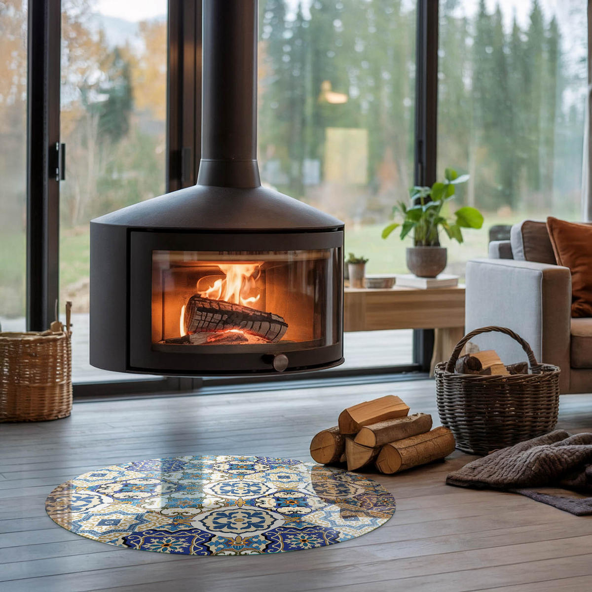 GLASPLATTE für Kamin Ø 80 cm - Blau, Glas (80/80/0.4cm) - TULUP