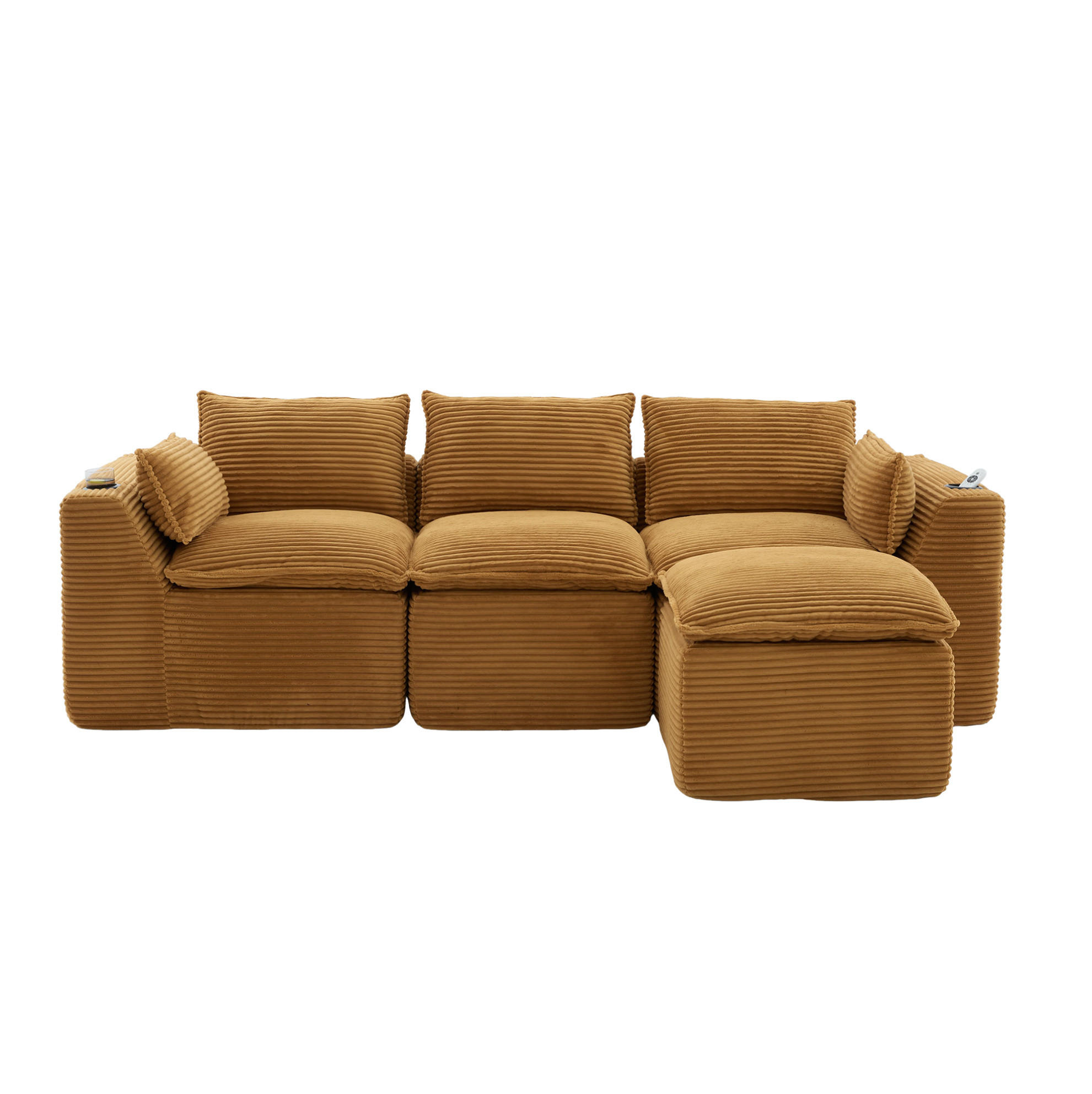 ECKSOFA 256/161/75 cm Orange aus Cord mit Kissen und Seitentaschen - Orange, Textil (161/256cm) - OKWISH