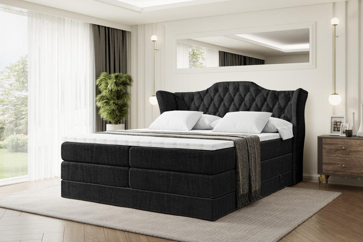 BOXSPRINGBETT VILA KING - 140x200 - H3/H4 - Schwarz - Schwarz, Holzwerkstoff (140/200cm) - ALTDECOR