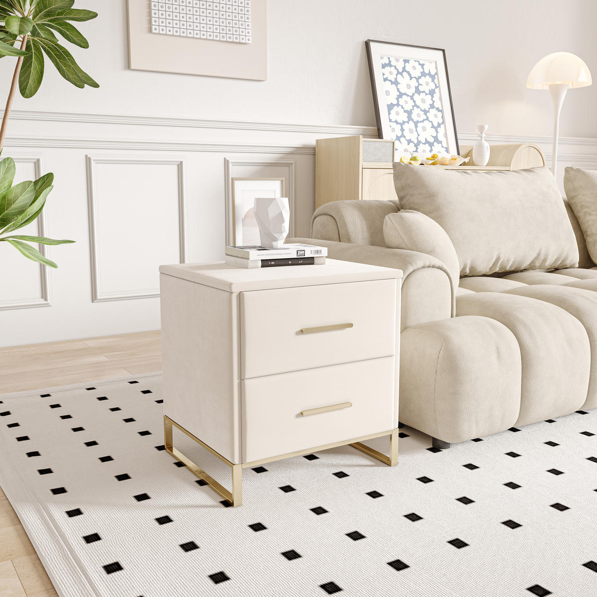 NACHTTISCH 2er Set Samt 2 Schubladen beige - Beige, Holz (40/50/40cm) - LEBENLANG