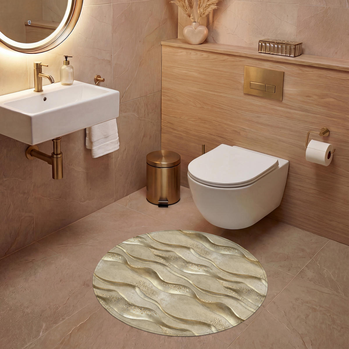 WC PŘEDLOŽKA Vlny - vzor - zlaté 70x70 cm - barva mosazi, textil/plast (70/1cm) - OnlyWow