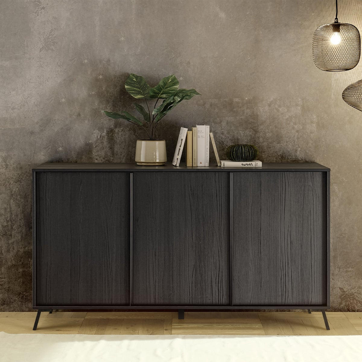 ANRICHTE mit 3 Türen L156 cm - City - Schwarz, Holzwerkstoff (40/84/156cm) - Calicosy