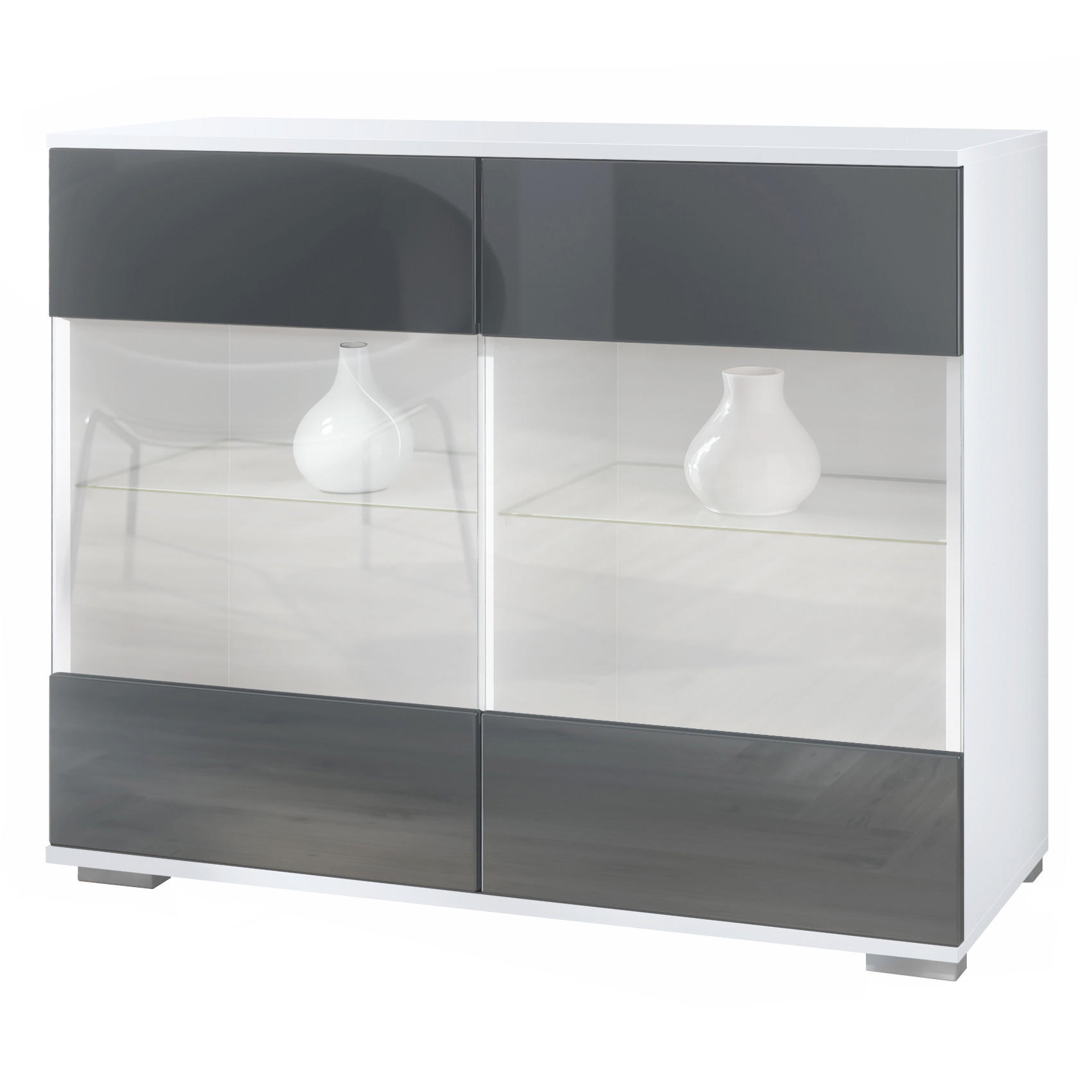 KOMMODE Bari Grau Hochglanz - Grau, Holzwerkstoff (92.5/75.5/35cm) - Vladon