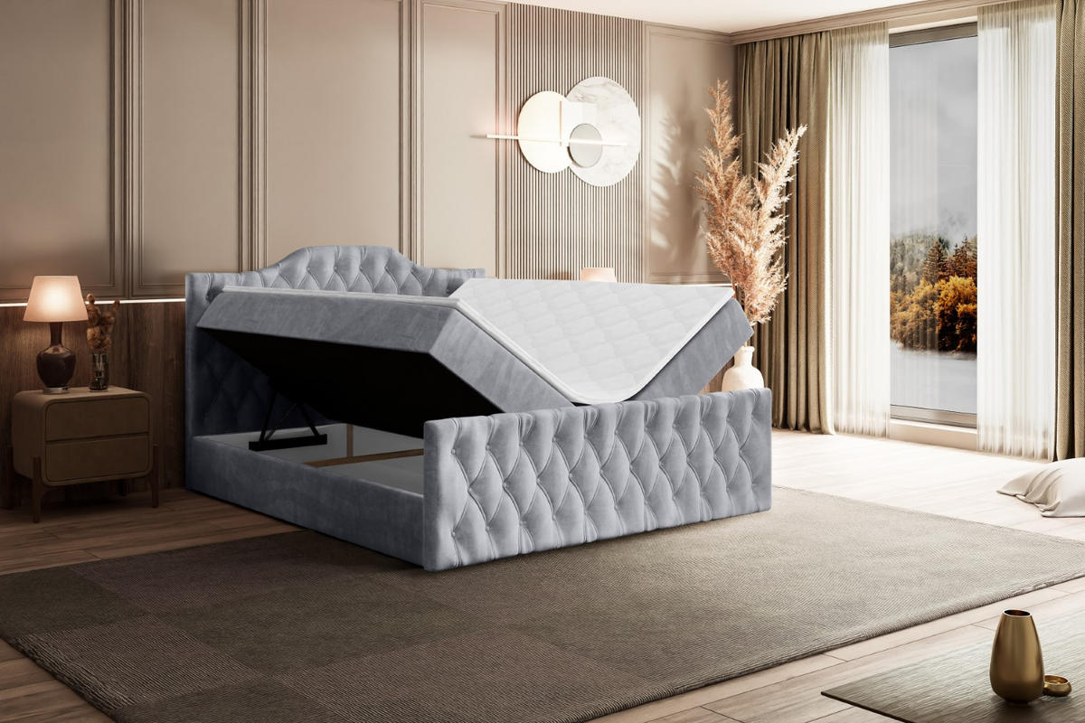 AMERICKÁ postel VILA-1-Z – 180 × 200 cm – H3 – světle šedá - světle šedá, kompozitní dřevo (180/200cm) - ALTDECOR