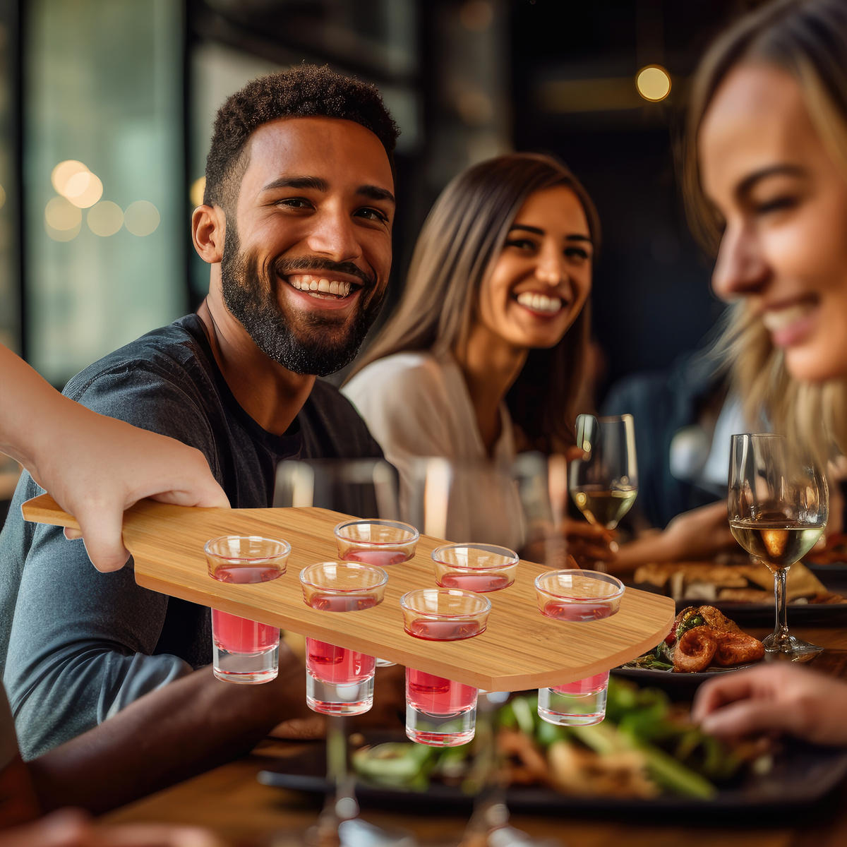 SCHNAPSBRETT - Hellbraun, Glas/Holz (0.04L) - Relaxdays