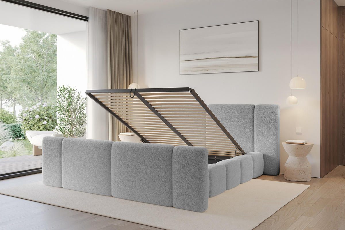 POLSTERBETT mit Bettkasten, Fußteil und Lattenrost, Boxbett ohne Matratze - NILO-Z 180x200 Hellgrau - Hellgrau, Holzwerkstoff/Textil (180/200cm) - ALTDECOR