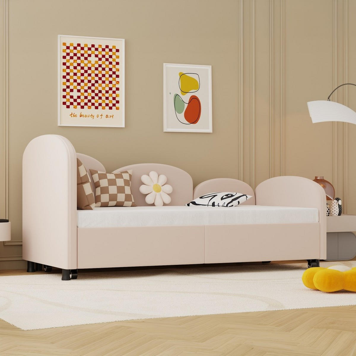 EINZEBETT 90x200cm mit Schublade in Rosa - Rosa, Textil (90/200cm) - KOMHTOM